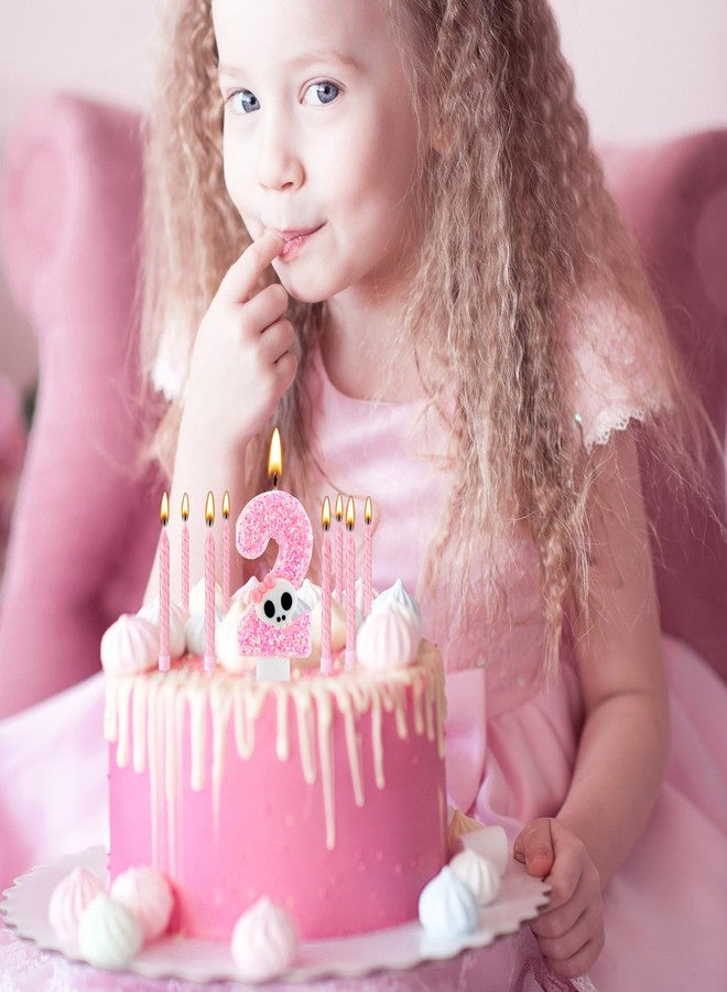 Conelist Bad Two The Bone Birthday Candle Cake Decorations, Pink Number 2 Skeleton Skull Candles, Rock and Roll 2nd Birthday Cake Topper with 12 Pink Long Taper Candle Girl Party Favors - Image 5